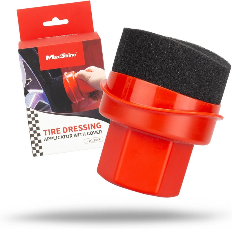 MaxShine موزع لمعان الإطارات العالمي مع غطاء واقي | وسادة فوم سوداء مع مقبض مريح | استخدام خالي من الفوضى، حتى في تزيين الإطارات وتغليفها | أداة لتفاصيل السيارات - Image 1